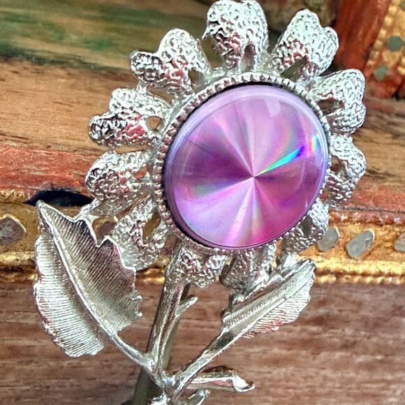 Jewelerama Vintage Purple Rivoli Flower Brooch - Picture 4 of 7
